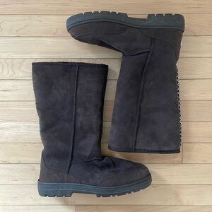 UGG Australia Ultimate Tasman Tall Chocolate Brown Suede Shearling Winter Boots